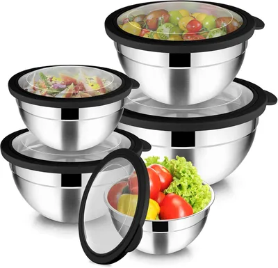 Productafbeelding van Mengkommen set 5 stuks, RVS, 4.5 l tot 0.7 l, met deksel, voor koken