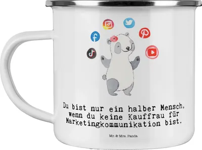 Produktbild von Mr. & Mrs. Panda Teetasse Kauffrau für Marketingkommunikation Herz - Weiß - Geschenk, Pott, Haferl, becher emaille, Tasse