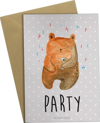 Produktbild von Mr. & Mrs. Panda Klappkarte Bär Party - Grau Pastell - Geschenk, Teddy, weihnachtskarten, Geburtstagsgeschenk, Grußkarten, einladungskarten, Lustig, Geburtstag