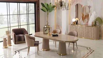 Produktbild von Luxus Esszimmer Set Essgruppe Esstisch 4x Stühle Sideboard mit 2x Spiegel