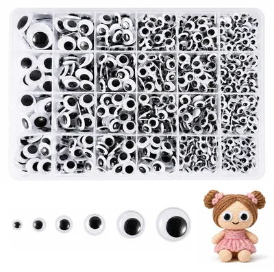 Produktbild von Selbstklebende Wackelaugen - 1280 Stück in verschiedenen Größen von 6-20 mm - Kulleraugen zum Basteln für Puppen, Karten und Scrapbooking