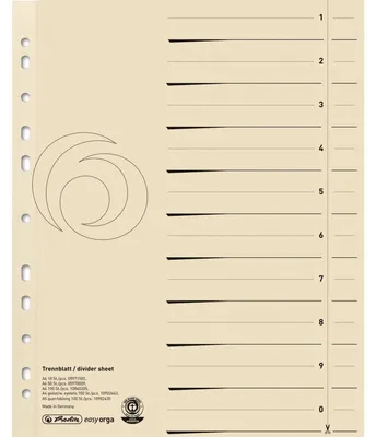 Immagine prodotto di divisori herlitz, A4 extra larghi, cartoncino manila, stampa organizzazione nera camoscio, 6 fori, bordo perforato (10840205)