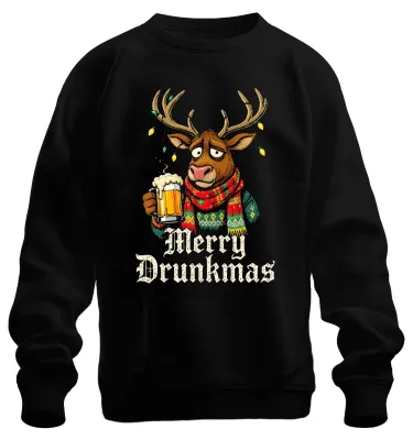 Zdjęcie produktu dla Merry Drunkmas Reindeer Beer Christmas Funny Gift Ugly Uni Sweatshirt Pullover, Czarny, S