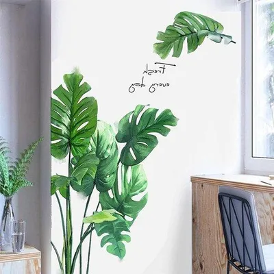 Produktbild von Vinyl Wandsticker mit Palmenblättern - Selbstklebend für Wohnzimmer Schlafzimmer Büro.