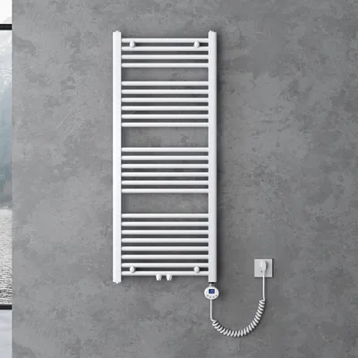 Image de doporro Radiateur de Salle de Bain Sèche-Serviette 120x50cm Radiateur Tubulaire Vertical Chauffage Électrique Blanc avec Résistance pour Radiateur 600W