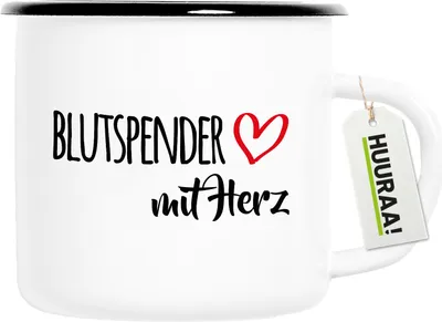 Produktbild von Huuraa Emaille Tasse Blutspender mit Herz 300ml Vintage Campingbecher Geschenkidee