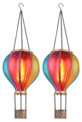 Produktbild von 2er Set LED Solar-Heißluftballon, bunt, Feuereffekt, H 46,5 cm