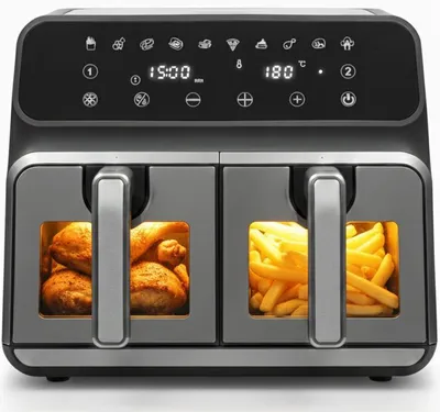 Zdjęcie produktu dla Frytkownica Beztłuszczowa 2400W 9L Airdweller Air Fryer Czarna Dwukomorowa