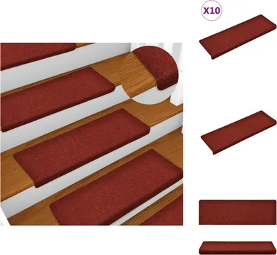 Image de vidaXL Tapis d'escalier 10 pcs. Bordeaux rouge 65x21x4 cm aiguilleté - Tapis d'escalier