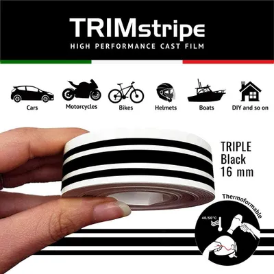 Image de Bande décorative adhésive pour voiture, trois fils, noire, 16 mm x 10 m