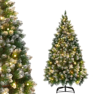 Obrázek produktu pro Umělý vánoční stromek LILIIN, výška 210 cm, s osvětlením, umělým sněhem a šiškami, snadná montáž, včetně stojanu na vánoční stromek
