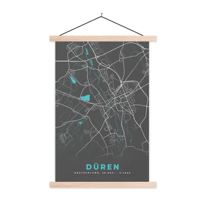 Produktbild von MuchoWow® Textilposter Stadtplan - Düren - Deutschland - Karte 40x60 cm mit holzfarbenen Rahmen - Poster