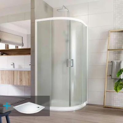 Productafbeelding van Mereo Doucheset: LIMA, kwartcirkel, 90x90x190 cm, R 550, wit aluminium, glas "Point", douchebak van gietmarmer - CK608B02KM