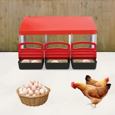 Image de Cage pour poules - Nid avec 3 compartiments - En fer métallique - Pour poules et volailles - Pour l'extérieur, jardin, cour - Rouge
