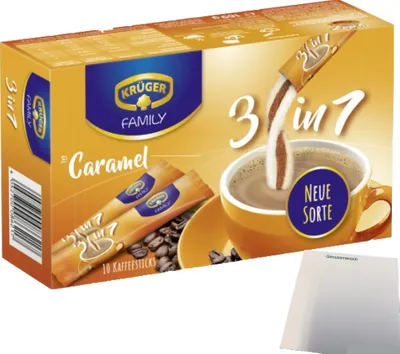 Produktbild von Krüger Family Kaffee-Sticks 3in1 Caramel (169g Packung) + usy Block