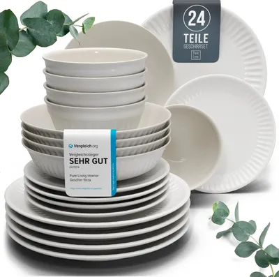 Produktbild von Steingut Geschirrset 6 Pers. Hygge 24-tlg Hochwertiges Skandinavisches Steingut Geschirr Set - Schüssel- und Teller Set - Tafelservice 6 Personen