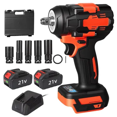 Produktbild von Akku Schlagschrauber - 21V - 1,27 cm Vierkantantrieb - 700 Nm hohes Drehmoment - 2 Akkus & 5 Stecknüsse - Rot
