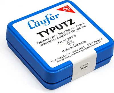 Produktbild von LÄUFER Typenreiniger aus Naturkautschuk, Blau, Rechteckig, in wiederverschließbarer Dose, reinigt Schreibmaschinentypen, Stempel und Druckstöcke