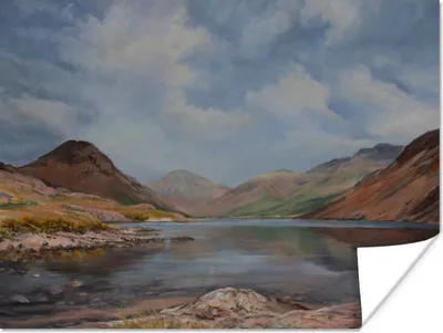 Produktbild von MuchoWow® Poster Ölgemälde Bergsee 80x60 cm - Kunst für zu Hause