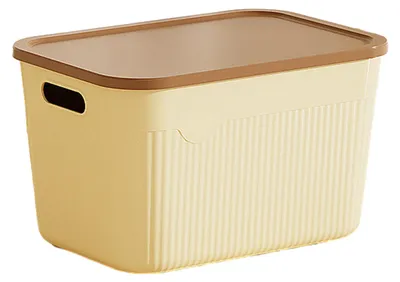 Produktbild von Aufbewahrungsbox mit Griff und Deckel, platzsparender, stapelbarer Behälter für Küche, Schlafzimmer, Studentenwohnheim