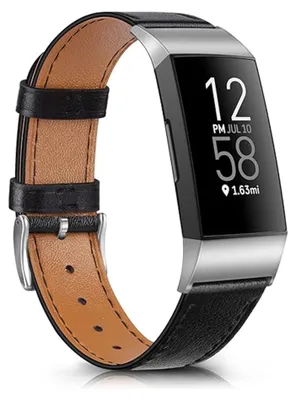 Productafbeelding van Fitbit Leather band voor de Fitbit Charge 3 / 4 - Maat L - Zwart