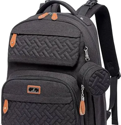 Produktbild von Babbleroo Wechseln Sie Rucksack Unisex Babybeutel 15L multifunktional mit Wickelmatte, Schnullertür, Kinderwagengurten - wasserdicht, ideal für Reisen, Schwarz