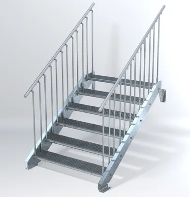 Produktbild von Stahltreppe 6 Stufen bis Höhe 120 cm, Laufbreite : 120 cm beidseitiges Geländer ST 3 (31 / 9 mm schmal)
