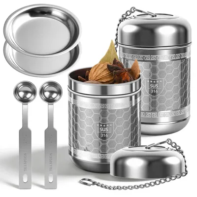 Teesieb-Set, 6-teilig, Edelstahl 304, mit Tee-Ei, Untertasse, Messlöffel