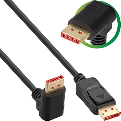Produktbild von InLine DisplayPort 1.4 Kabel, 8K4K, nach unten gewinkelt, schwarz/gold, 2m, 2 m, DisplayPort, DisplayPort, Männlich, Männlich, 7680 x 4320 Pixel