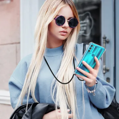 Produktbild von kwmobile Necklace Case kompatibel mit Motorola Moto G71 5G Hülle - Silikon Cover mit Handykette - Band Handyhülle Schwarz Transparent