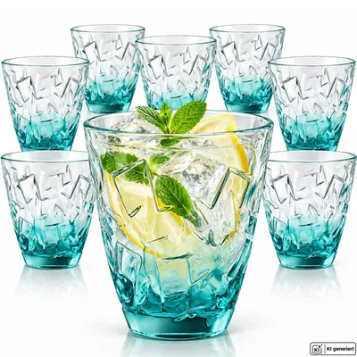 Produktbild von Trinkgläser 8er Gläser Set Wassergläser Wasserglas Trinkglas Blau Farbig 295ml