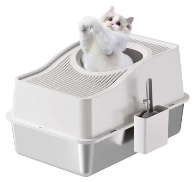 Image de Litière pour chat Garvee, en acier inoxydable, XXL, modèle fermé, avec ouverture