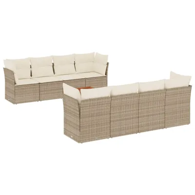 Produktbild von vidaXL 9-tlg. Garten-Sofagarnitur mit Kissen Beige Poly Rattan