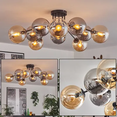 Produktbild von Fossobiubo Deckenlampe aus Metall/Glas in Schwarz/Rauchfarben/Bernsteinfarben