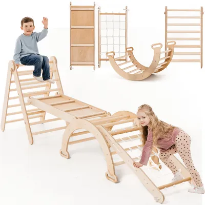 Obrázek produktu pro 4 v 1 vnitřní prolézačka pro batolata – trojúhelníková žebřík, prolézačka s obloukem, prolézačka s rampou a síť, Montessori prolézačka pro děti od 1 do 5 let