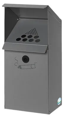 Produktbild von Großvolumiger Wandascher mit Schutzdach | 3,7 Liter, HxBxT 41x18x15cm | Verzinkter Stahl | Silber