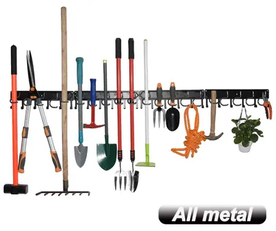 Produktbild von Gartengerätehalter 68 Zoll, 4 Haken, verstellbar, Metall, für Garage