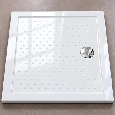 Produktbild von doporro Duschtasse Duschwanne Anti-Rutsch 70x80x4 flach aus Acryl in Weiß DIN-Anschlüsse auch für bodenebene Montage geeignet Lucia2AR