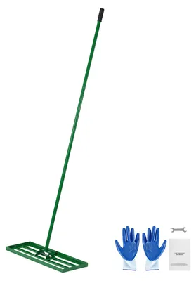 Image de Râteau niveleur pour pelouse, 758x254 mm, racloir pour pelouse avec manche en acier de 198 cm, niveleuse pour pelouse, inclut des gants de jardinage. Adapté pour les jardins, les terrains de golf et l'agriculture