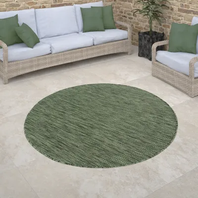 Produktbild von Outdoor Teppich rund Flachgewebe in Sisal-Optik mit Bordüre UV-beständig robust Grösse 120 cm Rund