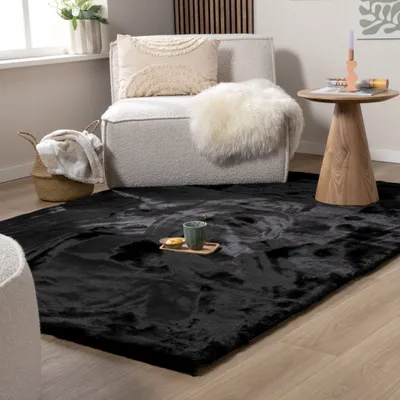 Produktbild von Hochflor Teppich - Comfy Supreme Schwarz - 80x150 cm - Ländlich, Modern, Skandinavisch - Wohnzimmer, Esszimmer, Schlafzimmer -  NATURL.