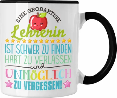 Produktbild von Trendation - Lehrerin Abschied Tasse Abschiedsgeschenk Spruch Lehrerin Geschenkidee zum Abschied Becher Kaffeetasse (Schwarz)