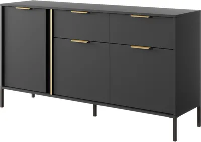 Produktbild von Masseno Kommode LORENZO 153 cm Sideboard mit 2 Schubladen und 3 Türen für Wohnzimmer Schlafzimmer Modern 153x40x81 cm Anthrazit / Anthrazit