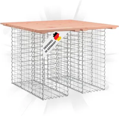 Produktbild von DELUKE® Gartenbank Gabionen TELLE aus Stahl | 100x102x72cm Massivholz Douglasie, 30cm Gabionenbreite | Gabionenbank Gartentisch aus Gabionen Steinkorb Gabionengitter Ziergabione Drahtkorb befüllbar