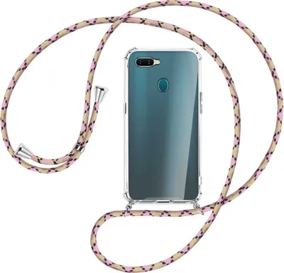 Produktbild von Handykette Backcover-Schutzhülle mit Band (Metall silberfarben) für Oppo A7 / AX7 - rosa Karo