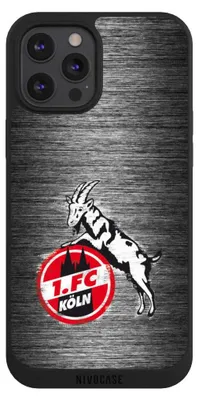 Produktbild von NIVOCASE Handyhülle für Apple iPhone 12 Pro Max  Hülle NIVOpure Case Schwarz 1. FC Köln Metallic Look Offizielles Lizenzprodukt