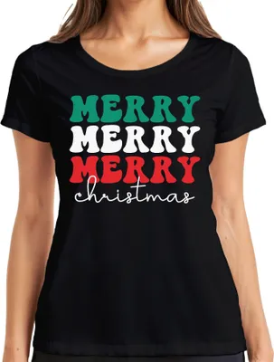 Produktbild von Merry Merry Merry Christmas - Weihnachten Weihnachtsgeschenk Christmas Damen T-Shirt, Schwarz, XL