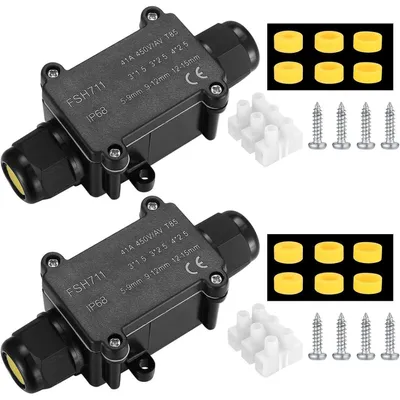 Productafbeelding van Aansluitdoos, 2 stuks, IP68, waterdicht, voor buitengebruik, kabelconnector, 2-weg