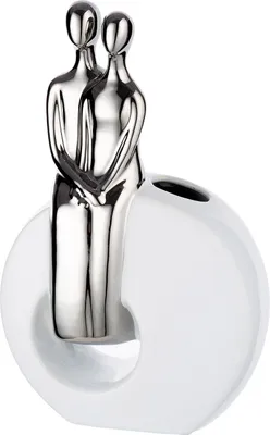Zdjęcie produktu dla Gilde Vase, Paar, "Liebe", Keramik, weiß, silberfarben, VE 2, L. 8 cm, B. 17.5 cm, H. 27.5 cm 32495 4063387324950