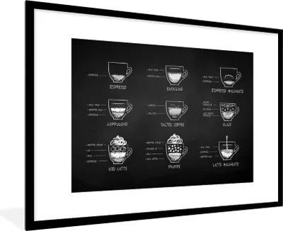 Produktbild von MuchoWow® Gerahmtes Poster Kaffee - Küche - Getränk 90x60 cm - Poster mit Schwarzem Bilderrahmen Wandposter Rahmen Foto Bilder - Wanddekoration - Fotos